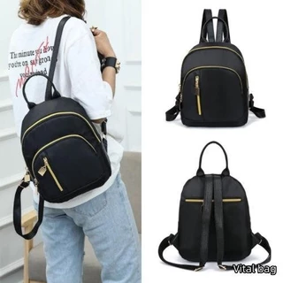 Ba lô Nylon chống thấm nước dành cho nữ Túi đi học màu đen Túi Satchel du lịch dung tích lớn