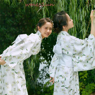 Wmes15h Kimono truyền thống Nhật Bản, in hoa phong cách Nhật Bản Sakura Girl Kimono Dress, Kimono mới sang trọng Châu Á mới phong cách Nhật Bản Yukata Áo choàng tắm Trang phục hóa trang