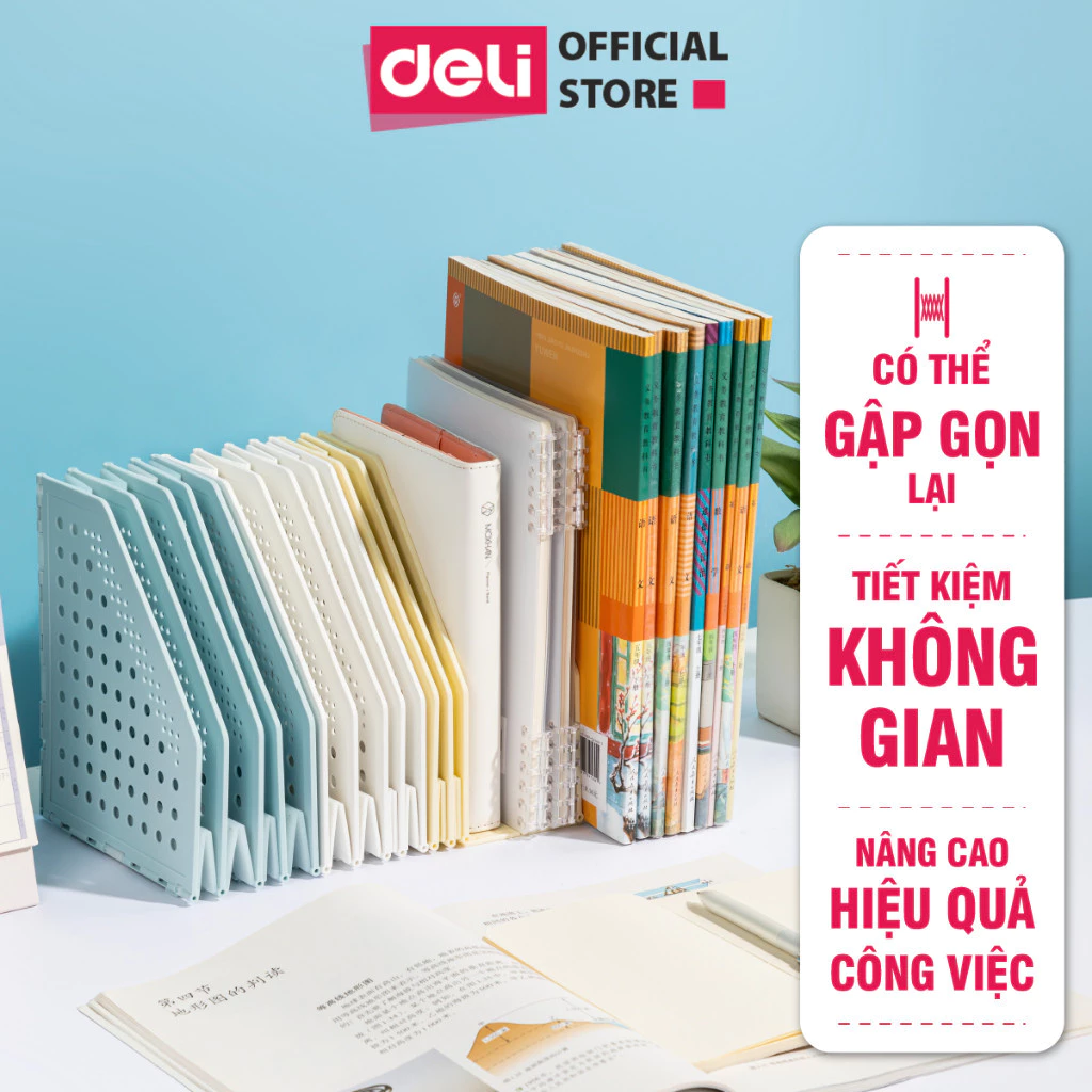 Kệ Đựng Tài Liệu DELI Có Thể Gấp Gọn Giá Để Giấy Tờ Bằng Nhựa PP Dụng Cụ Sắp Xếp Lưu Trữ Giấy Tờ Bàn Học, Bàn Làm Việc