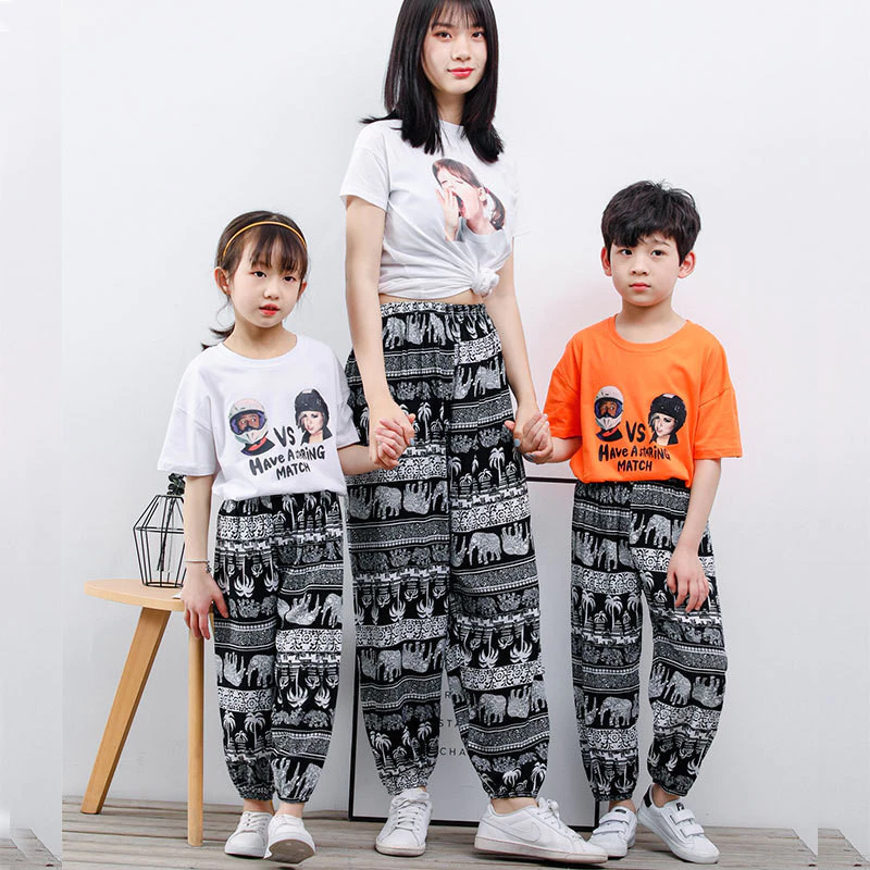 [ZY] 80-XXL Hàng có sẵn Quần thường ngày dành cho trẻ em Quần chống muỗi dài đến mắt cá chân thoáng khí dáng rộng Quần đi biển in hình cho bé Phiên bản Hàn Quốc Bloom