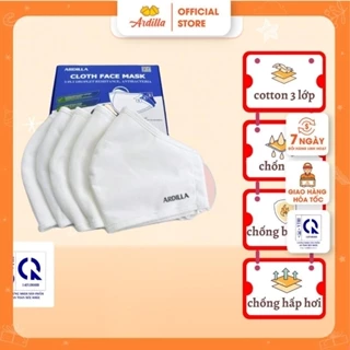 Combo 5 Khẩu Trang Vải 3 Lớp Người Lớn ARDILLA Cotton, Chống Mờ Kính, Chống Bụi Mịn, Chống Nắng UV