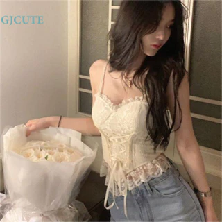 Gjcute Áo Hai Dây Phối Ren Quyến Rũ Thời Trang Cho Nữ