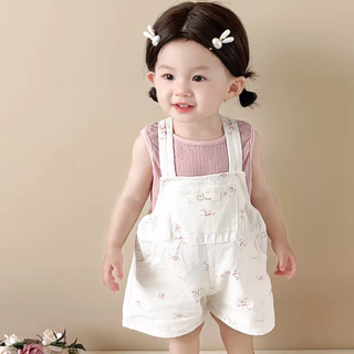 Mùa hè Trẻ Sơ Sinh Phong Cách Phương Tây Quần Short Yếm Hoa Bé Gái Dễ Thương Không Tay Rỗng Áo Người Yêu Phù Hợp Với