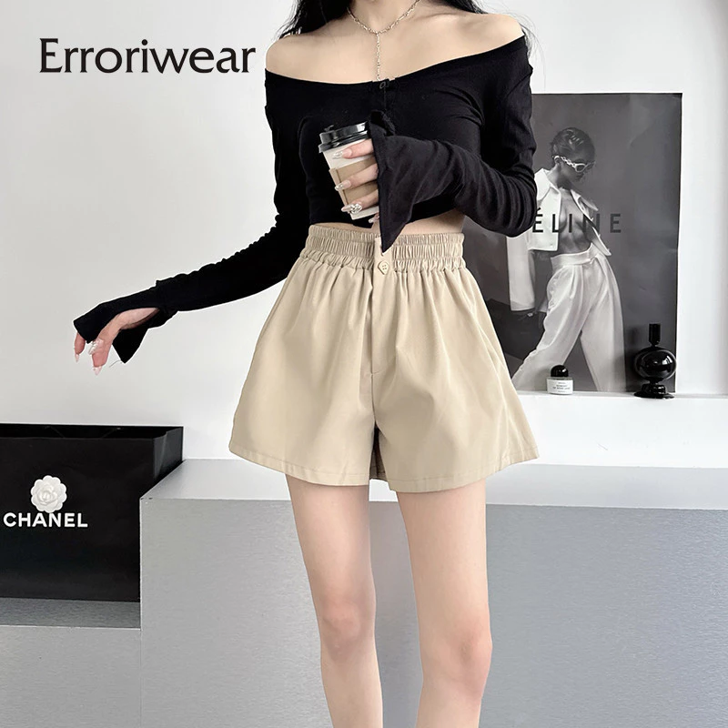 Quần short nữ dáng rộng Erroriwear 2024 Quần short nút ống rộng eo cao mới