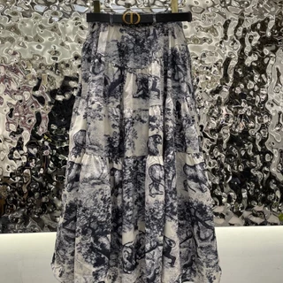 E4kq Dior 24 Early Spring New Digital Printing Classic Jungle Animal Pattern Super Swing Long Skirt