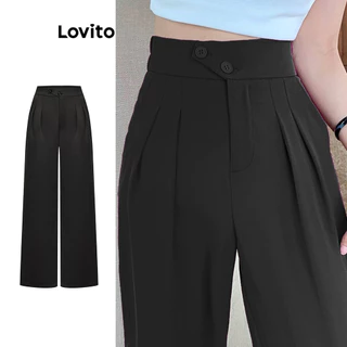 Quần dài Lovito màu trơn xếp ly có túi phong cách thường ngày dành cho nữ L80ED214