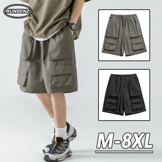 M-8xl Nhật Bản Vintage Trơn Hàng Hóa Quần Short Nhiều Túi Nam Plus Kích Thước Rời Rộng Chân Năm Điểm Quần Short