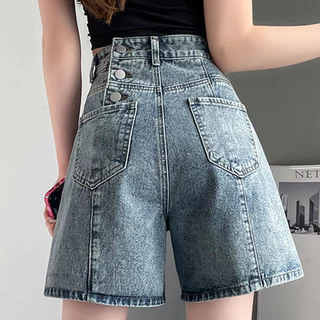 Mùa hè Thiết Kế Phong Cách Mới Eo Cao Size Lớn Quần Short Denim Nữ Retro Rời Ôm Hơn Nhìn Chữ a Rộng Quần Hợp Thời Trang