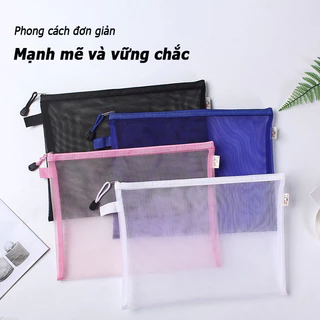 Túi đựng hồ sơ lưới nylon, túi đựng giấy kiểm tra dây kéo trong suốt dành cho sinh viên văn phòng