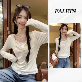 Áo Coquette Tay Dài Áo Croptop Dài Tay Áo brandy Áo Kiểu Nữ Áo Thun Tay Dài Thiết Kế Cảm Thấy Nhỏ Hoa Giả Hai Mảnh Áo Thun Nữ