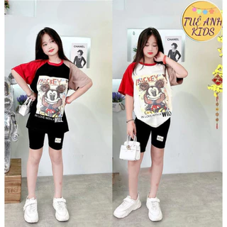 Đồ bộ bé gái Tuệ Anh kids áo tay ngắn quần lửng có size đại mặc mát mùa hè 8-40kg