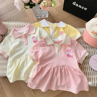 Bodysuit Cho Bé Gái KIMCHIBABY Vải Cotton In Chữ GIRL, Váy Polo Kèm Chip Cho Bé Sơ Sinh Đi Chơi Cực Đẹp CK428