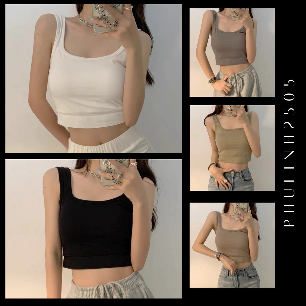 MS1331 Áo ba lỗ croptop CÓ MÚT, áo sát nách nữ dáng ngắn chất liệu thấm hút mồ hôi