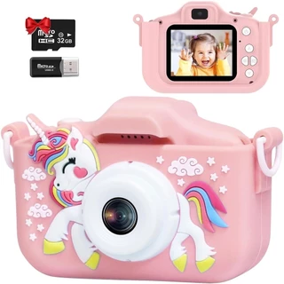 Camera trẻ em, Camera kỹ thuật số trẻ em 1080P với thẻ TF 32GB, Vỏ máy ảnh Unicorn / Video HD / 5 trò chơi giáo dục / Zoom 8x / 46 khung ảnh & bộ lọc, Quà tặng cho bé trai bé gái từ 3-8 tuổi (Hồng)