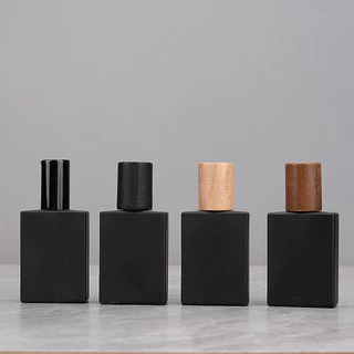 30ml Chai xịt nước hoa có thể đổ lại cao cấp Matte Black Glass Rỗng Chai mỹ phẩm du lịch di động có nắp gỗ