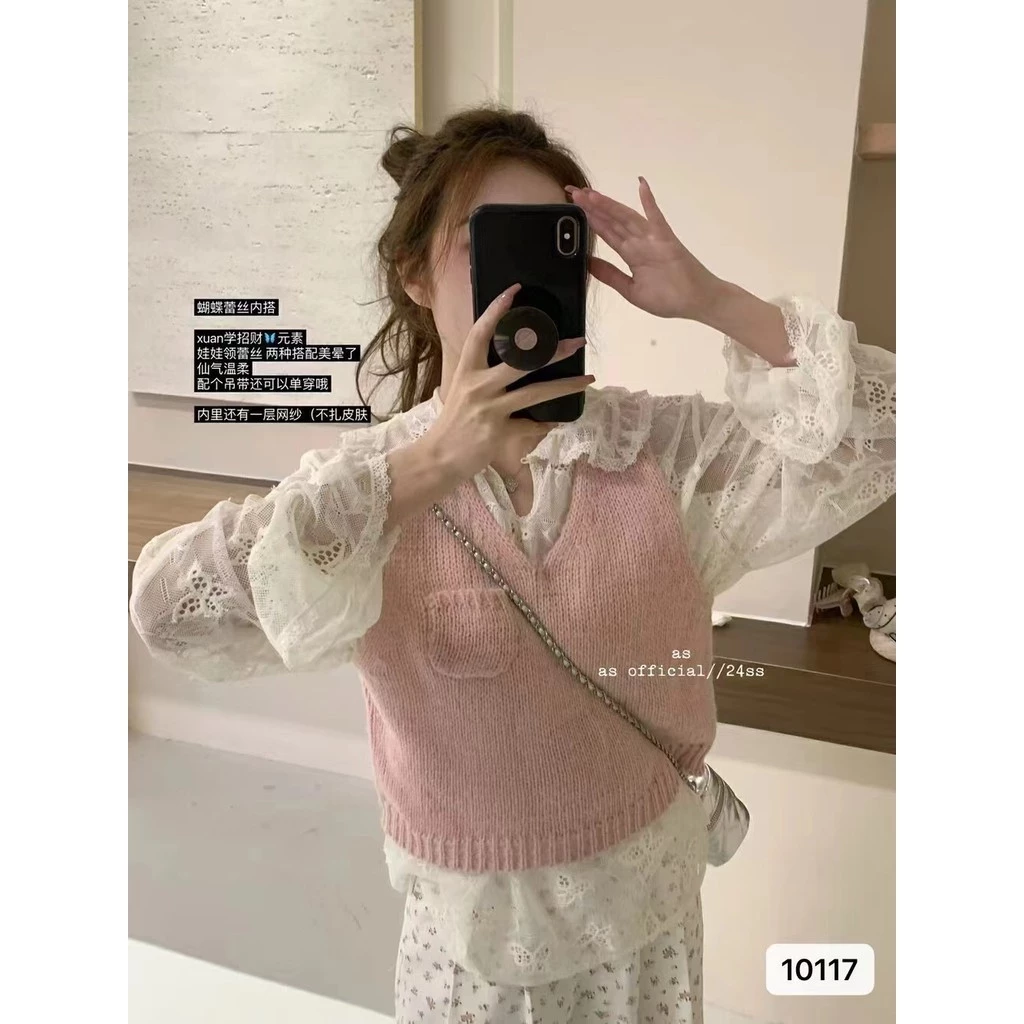 K Dệt Kim Plus Size Nữ Cổ Chữ V Hợp Thời Trang Phiên Bản Hàn Quốc Áo Vest I Kim Chồn Áo Giáp Ngoài PEYE