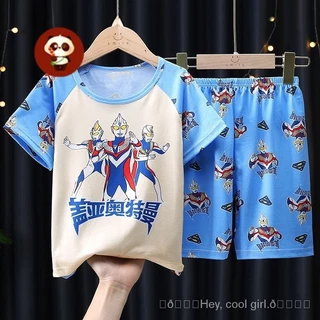 Bộ Đồ Ngủ Trẻ Em Mùa Hè Mỏng Phong Cách Bé Trai Bé Gái Tay Ngắn Loungewear Phù Hợp Với