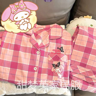 Bộ đồ ngủ kẻ sọc giai điệu dễ thương Ins Sanrio Quần dài tay mùa xuân thu Bộ đồ mặc nhà dành cho học sinh mùa hè [BL]