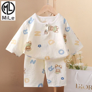 [Ml] 80-170cm Bé Trai Bé Gái Mùa Hè Phong Cách Mới Homewear Suit Bán Chạy Bộ Đồ Ngủ Trẻ Em Tay Ba Phần Tư Quần Crop Điều Hòa Không Khí Phù Hợp Với