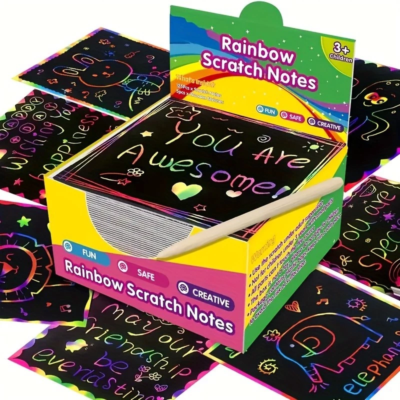 Scratch Paper Art - 100 chiếc Magic Scratch Off Craft Kit Rainbow Scratch Magic Drawing Set Paper Pad Board Cung cấp DIY Party Favor Game Hoạt động Bộ quà tặng sinh nhật