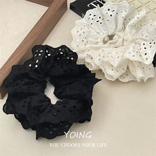 Yoing / retro Thời Trang Ren Scrunchy Dây Buộc Tóc Thêu Rỗng Họa Tiết Đầu Hoa Phụ Kiện Tóc Dây Buộc Tóc