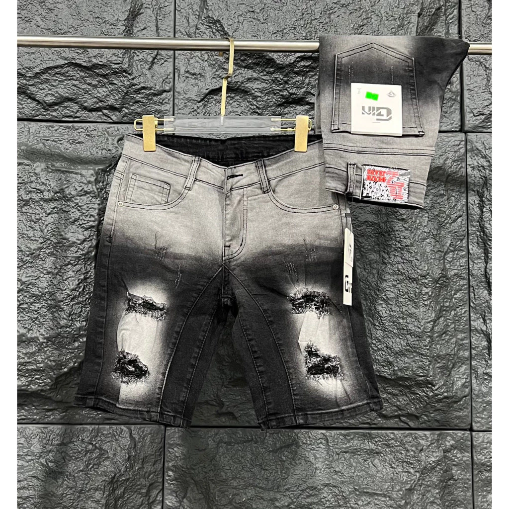 Quần short jean nam vải denim chất bò dày rách form loang màu họa tiết đẹp mẫu mới trẻ trung cao cấp -MENSWEAR