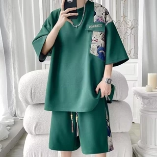 [M-5XL] Bộ Áo Ngắn Tay + Quần Short Dáng Rộng Thời Trang Mùa Hè Mới Cho Nam