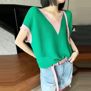 Mùa Hè Phong Cách Mới Rời Cổ Chữ V Issey Miyake Áo Sơ Mi Nhỏ Xếp Ly Đẹp Mỏng Tencel Đan Áo Len Top Nữ Phong Cách Kim Phần Móng Tay K