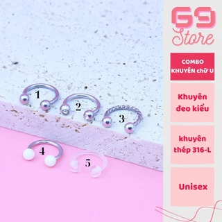 69STORE Khuyên chữ U 2 đầu bi đeo tai, môi và vị trí cơ thể khác, chất liệu thép không rỉ Titanium,@CBMU03