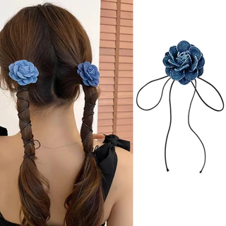 [Magpie] Dây buộc tóc màu xanh hoa hồng dành cho nữ 2024 Phụ kiện tóc tráng men kiểu Pháp mới
