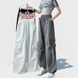 Quần hộp ống rộng NÚT CÀI , 4 màu, chất kaki mềm Pants Thun Nam Nữ Women Ong