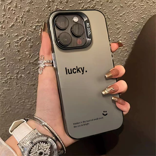 Chữ LUCKY Đơn Giản Tương Thích Cho Iphone X XS XR XSMAX 12 14 13 11 15 Pro Max Plus Camera 7 / 8 / SE (2020) Vỏ Cứng Silicon Bảo Vệ Chống Sốc