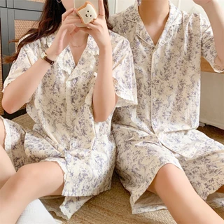 BN220_ Bộ ngủ đôi, pijama nam nữ Hàn quốc ngắn tay chất muslin | Hàng Quảng Châu cao cấp