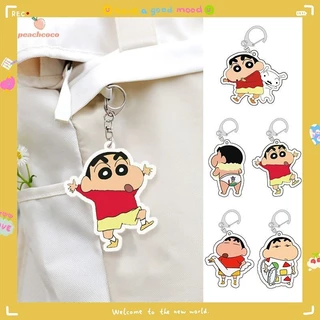 【peachcoco】Crayon Shin-chan Móc chìa khóa hoạt hình Acrylic Mặt dây chuyền trong suốt hai mặt Mặt dây chuyền trang trí