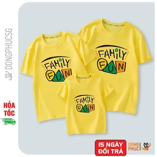 Áo gia đình 3/4/5 người màu vàng mẫu Family Fun thun cotton 4 chiều mềm mịn GD297VD | DONGPHUCSG