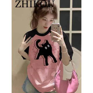 ZHIKOU áo phông áo thun nữ croptop baby tee Phong cách Popular Fashion Dễ thương WTX2410K19 9Z240228