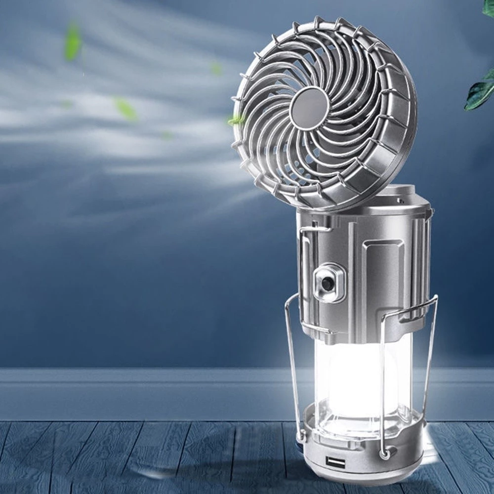 Đèn LED Đèn năng lượng mặt trời đa năng 3 trong 1 Đèn trại tích hợp quạt sạc điện thoại tiện lợi