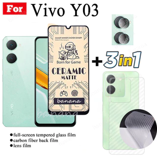 Kính cường lực gốm 3 TRONG 1 Vivo Y03 cho Vivo Y28 Y27s Y27 Y17s Y16 Y15s Y15a Y02 Y01 Ống kính máy ảnh Kính bảo vệ màn hình và phim mặt sau