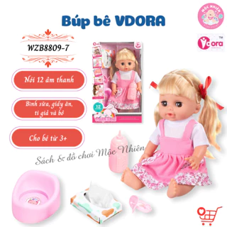 Đồ Chơi Búp Bê VDORA Bé Gái Tóc Vàng 14 inch kèm Bình Sữa, Giấy Ăn, Ti Giả và Bô, Nói 12 Âm Thanh Cho Bé Gái từ 3 Tuổi