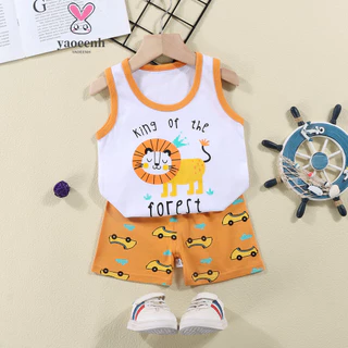 【YAOEENH】80-130cm Nhỏ Vừa Bé Trai Bé Gái Hoạt Hình Áo Vest Bộ Phong Cách Mùa Hè Trẻ Em Cotton Nguyên Chất Quần Short Không Tay Bộ Hai Mảnh Hàng Có Sẵn Vận Chuyển Nhanh