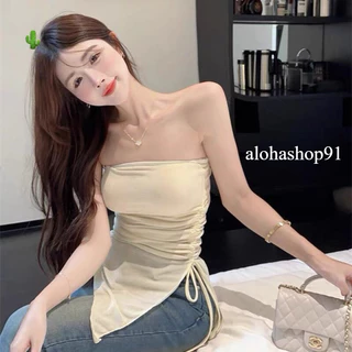 ÁO ỐNG NHŨ RÚT SƯỜN VẠT NHỌN XÉO CROPTOP, ÁO CÚP VẠT CHÉO THUN NHŨ CO DÃN MỀM MẠI alohashop91