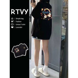 「RTVY」Áo thun Cotton cổ tròn Oversize mùa hè tay ngắn nữ dáng rộng hàng đầu mới