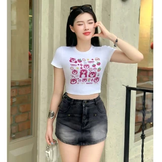 Áo Croptop Tay Ngắn DaaLaa Store In Hình Icon Gấu Lucky A51041