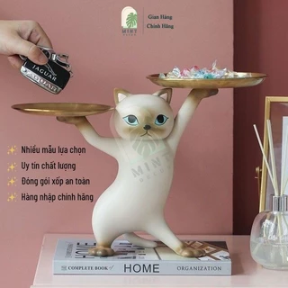 Tượng Mèo lắc hông bê 2 khay vui vẻ MINT DECOR Khay Đựng Đồ Đôi Trang Trí Nhà Cửa để Chìa Khóa Quà tân gia khai trương