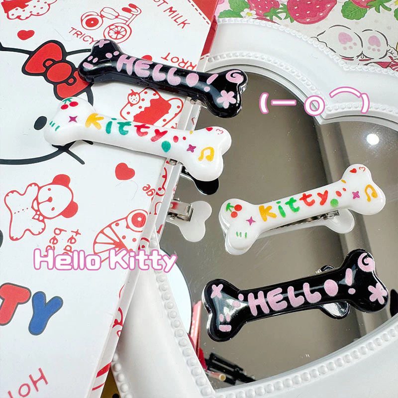 Graffiti Hellokitty Xương Mỏ Vịt Kẹp Tóc Ins Dopamine Kẹp Bên Trái Tim Cô Gái Ngọt Ngào Nhật Bản Phụ Kiện Tóc