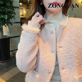 ZONGYAN Áo Len áo khoác cardigan Korean INS Hàn Phong Vintage WMY2410QRJ 4Z240127