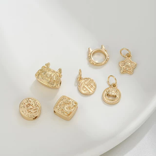 █diy゜14k●[1 sản phẩm]°Bảo Quản Màu Sắc Mạnh Mẽ 14K Vàng Cung Hoàng Đạo Rồng Năm Tách Hạt Đầu Rồng Mặt Dây Chuyền Rồng Handmade Tự Làm Vòng Tay Phụ Kiện Trang Sức