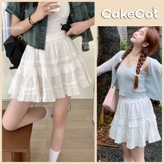 Chân Váy Ngắn Nữ Ren Tầng Ulzzang Chân Váy Cạp Chun Dáng Xòe Tiểu Thư Cakecat