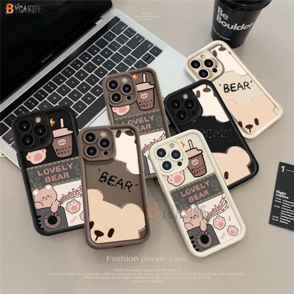 Dành Cho Oppo A38 A18 A58 A78 A16 A17 A17k A7 A12 A15 A15S A54s A1k A3s A5s A16s A31 A52 A92 A16K A77s F9 A37 Hoạt Hình Dễ Thương Gấu Trà Sữa Thỏ Cặp Đôi Mắt Thiên Thần BY