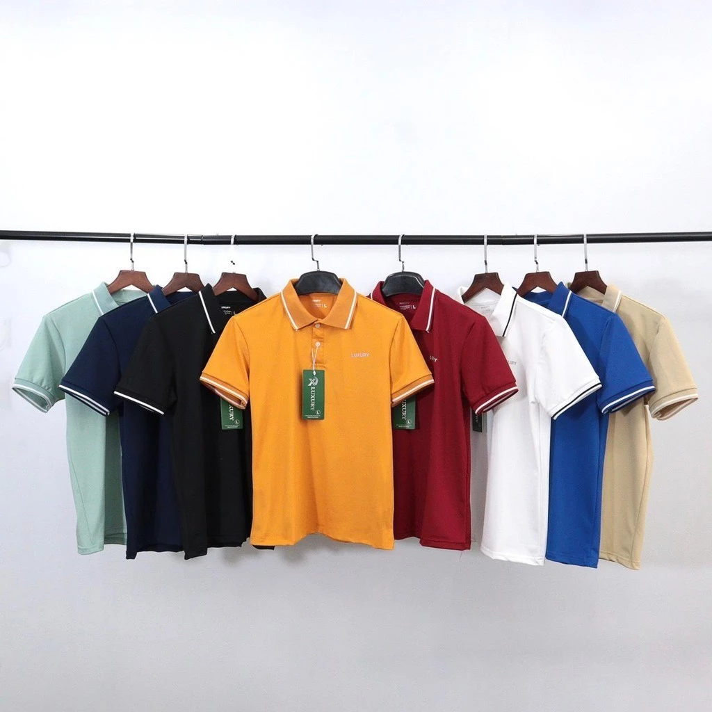 Áo Polo Nam Nữ In Chữ LUXURY Vải Poly Cá Sấu Co Giãn 4 Chiều,Thoáng Mát,Thấm Hút Mồ Hôi